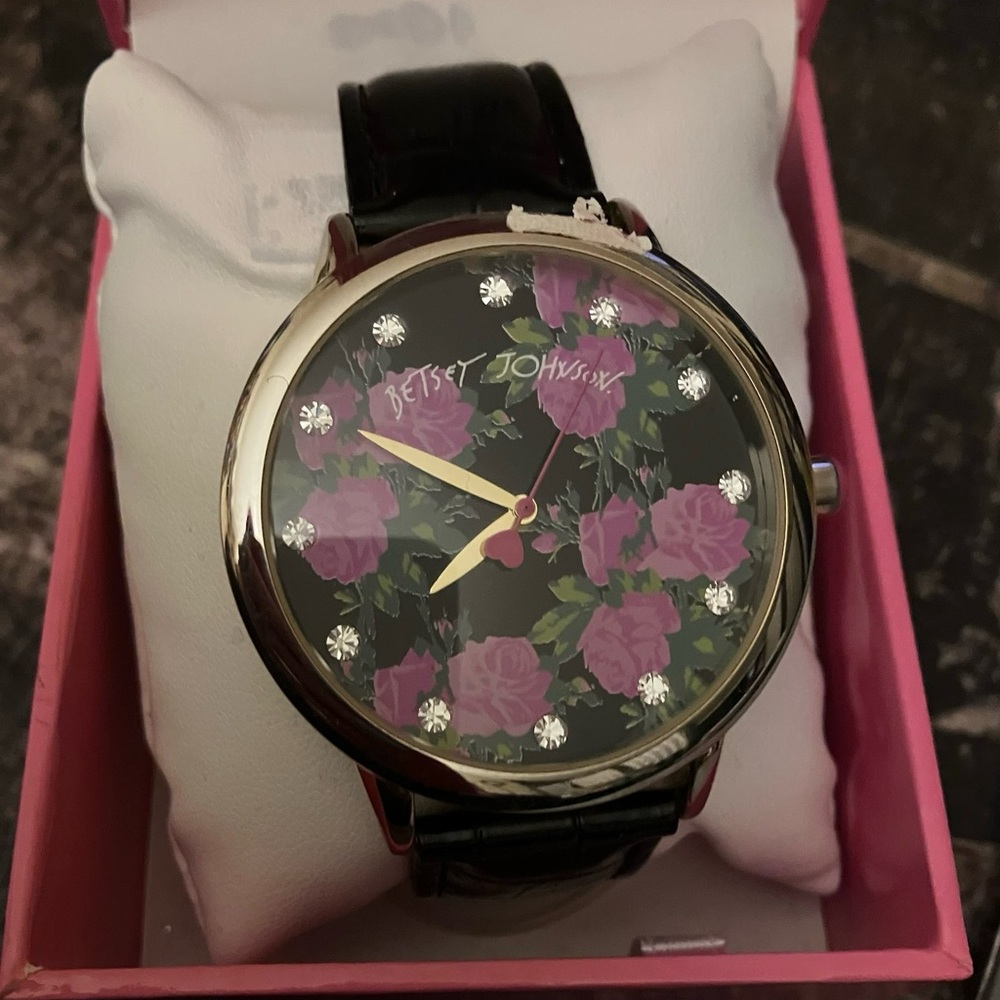 Betsey Johnson Black and Purple Floral Watch